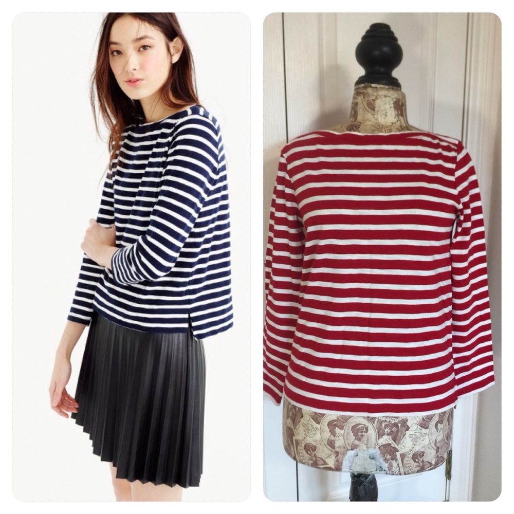 J. Crew red and White Striped Long-Sleeve Top